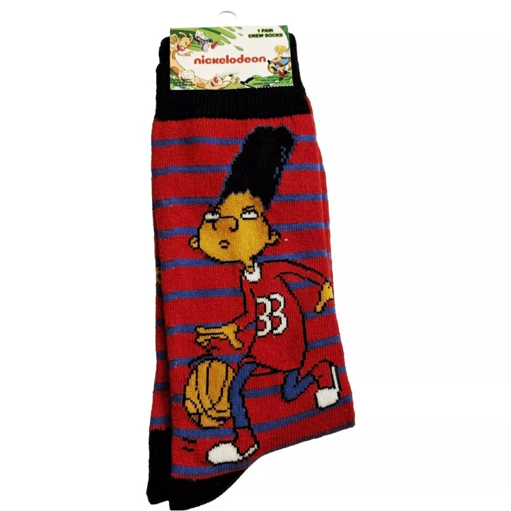 Nickelodeon Hey Arnold Gerold Striped Printed Crew Socks Adult OS